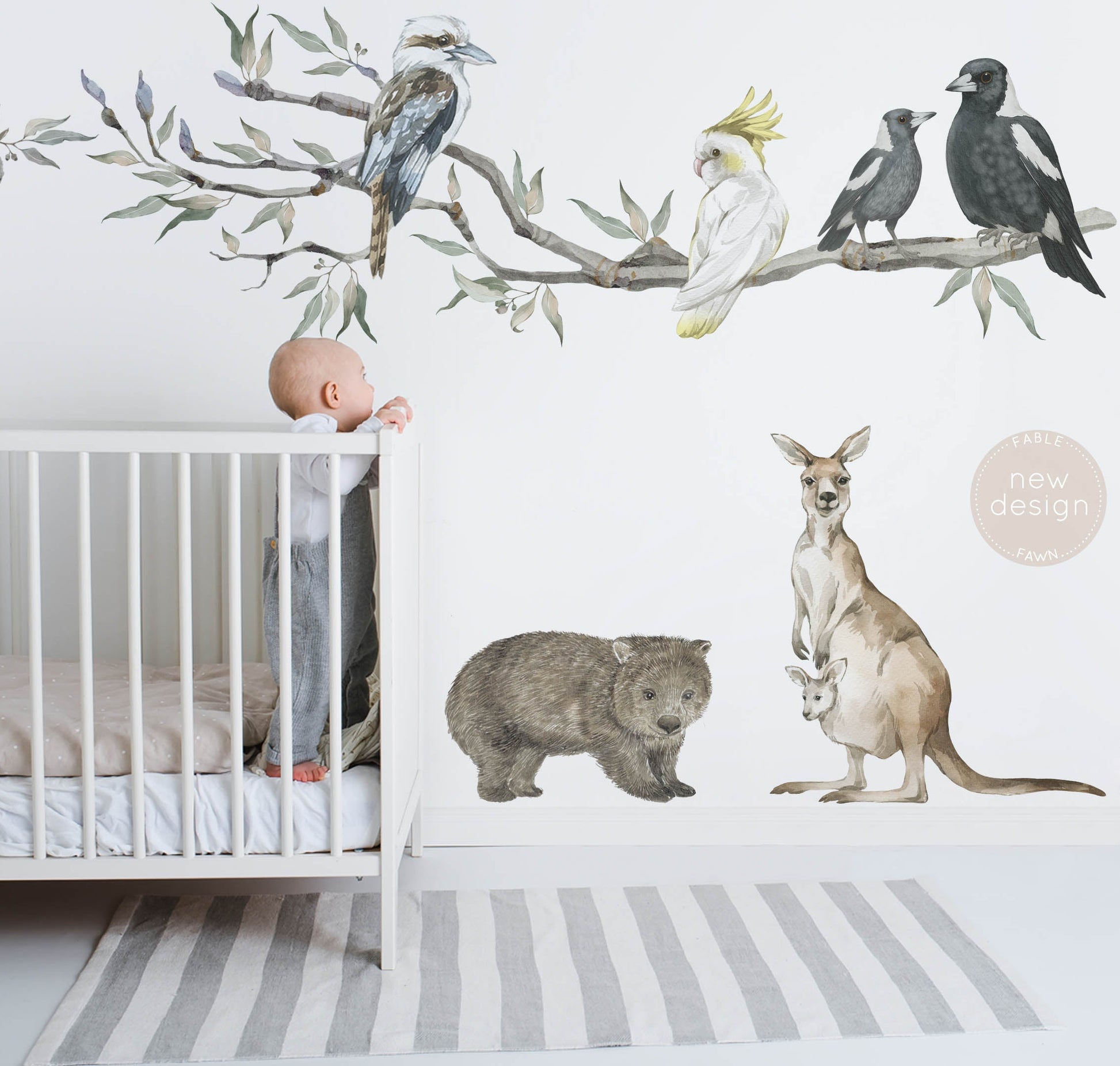 Extended Gum Tree Branch + Animals - Wall Decals Australia - Fable and Fawn 