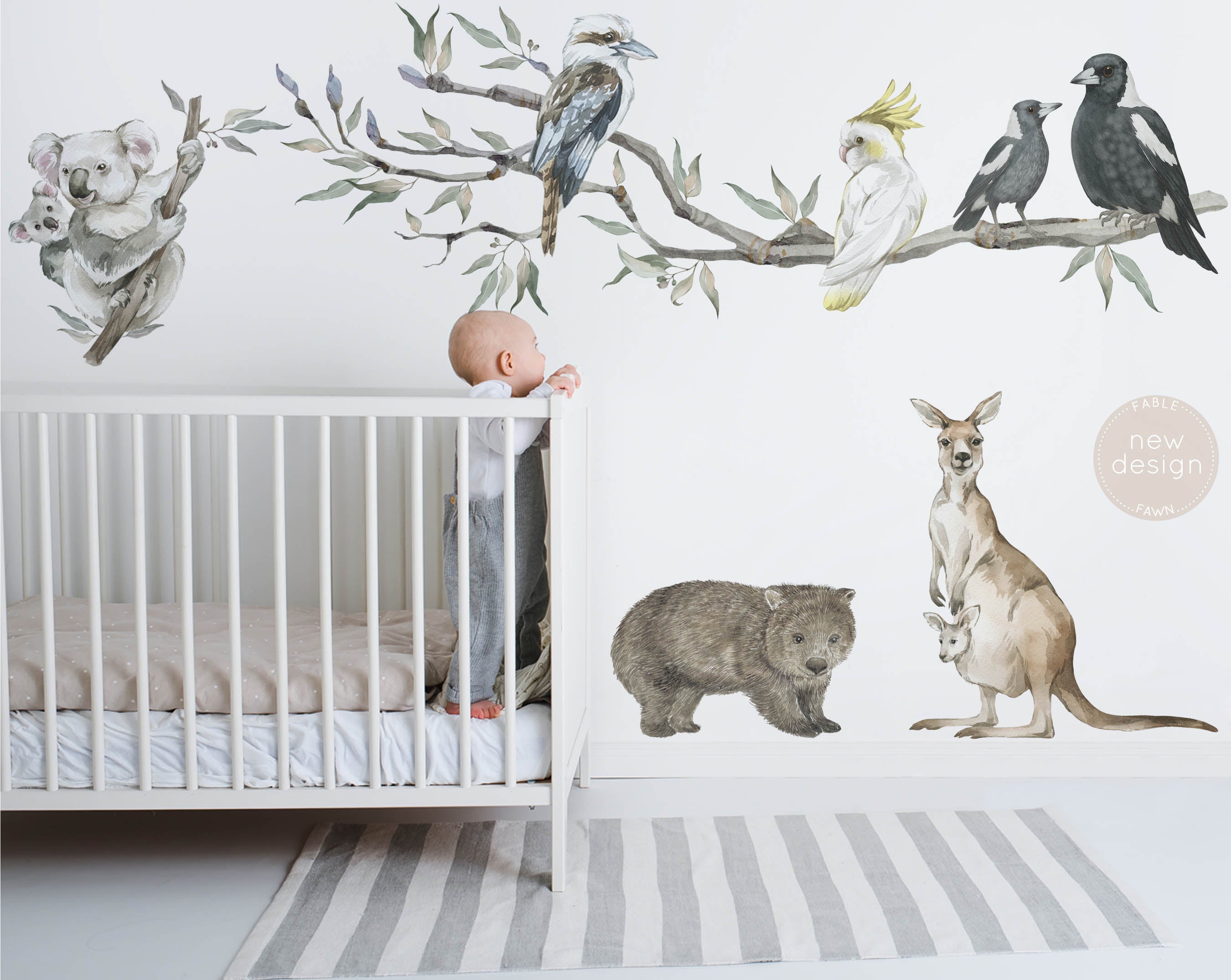 Extended Gum Tree Branch + Animals - Wall Decals Australia - Fable and Fawn 