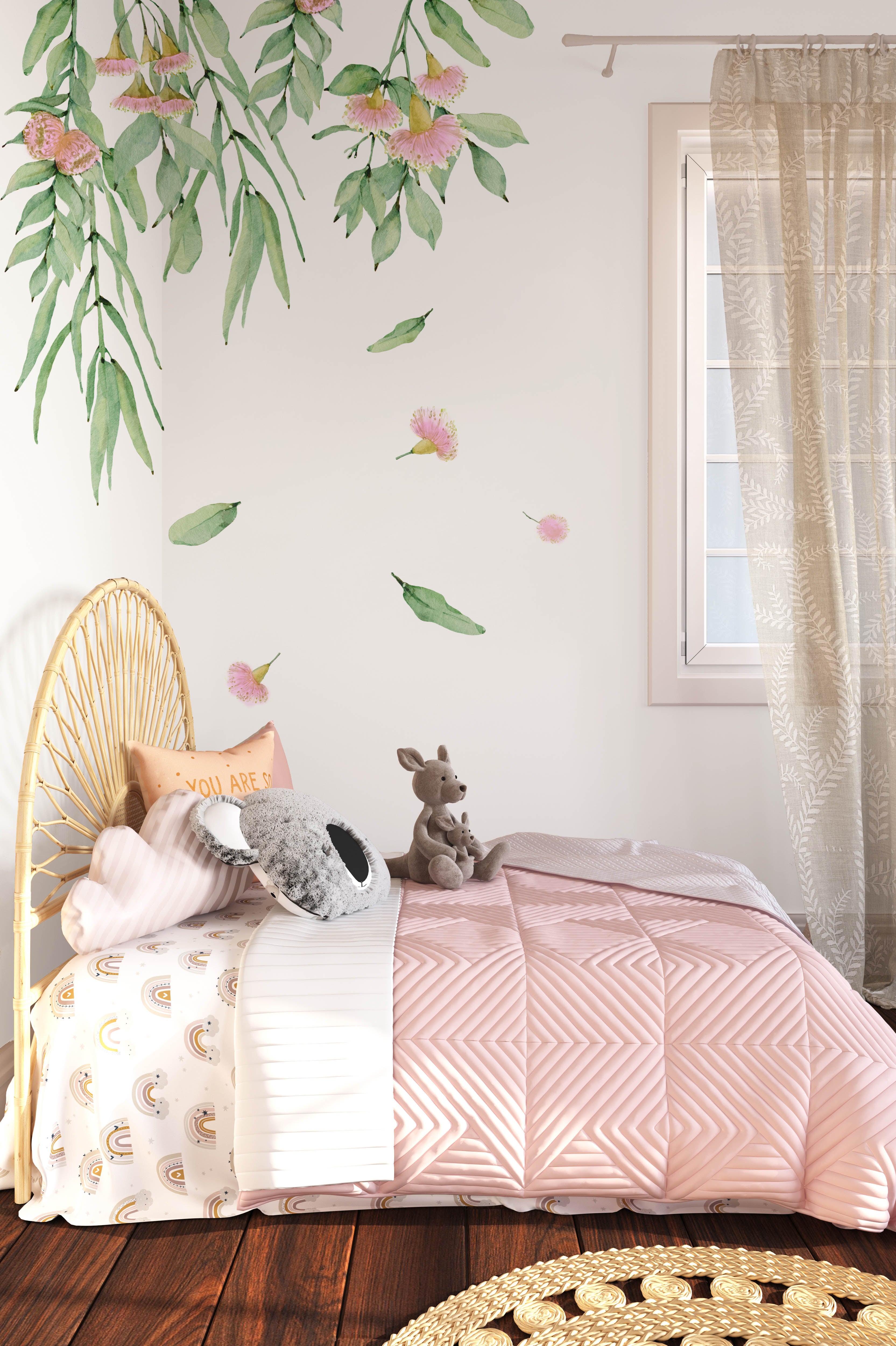 Flowering Gum Tree Wall Decal Set (Pink)