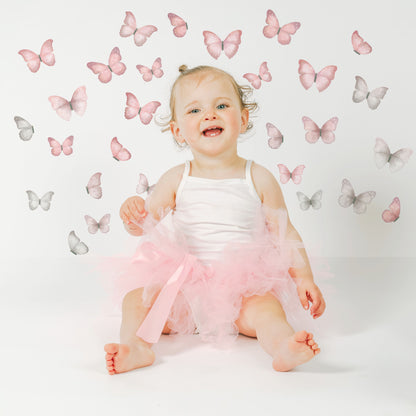 Butterfly Wall Decals (Pink & Grey)