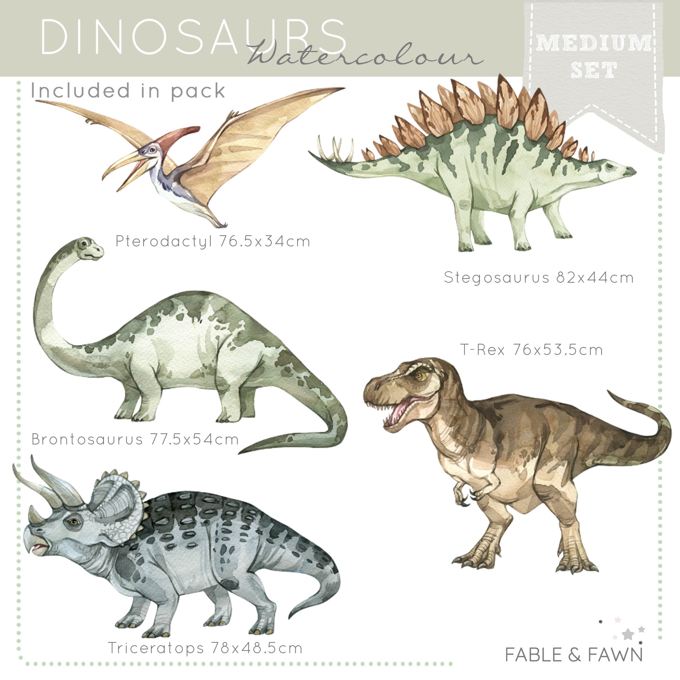 Dinosaur wall decal sizing chart medium