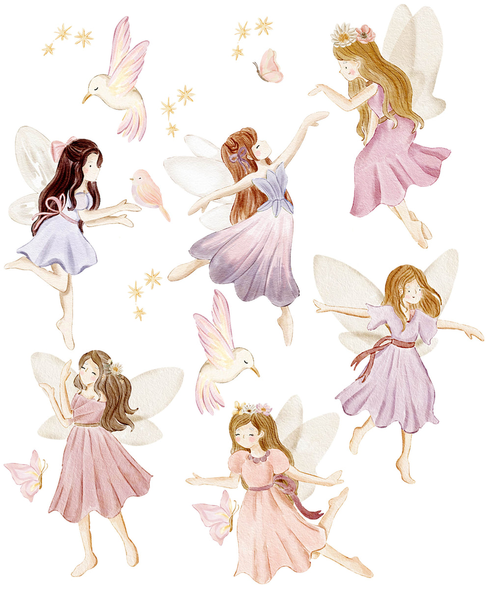 Fairy Wall Stickers | Fairies, Birds, Butterflies & Shimmering Stars ...