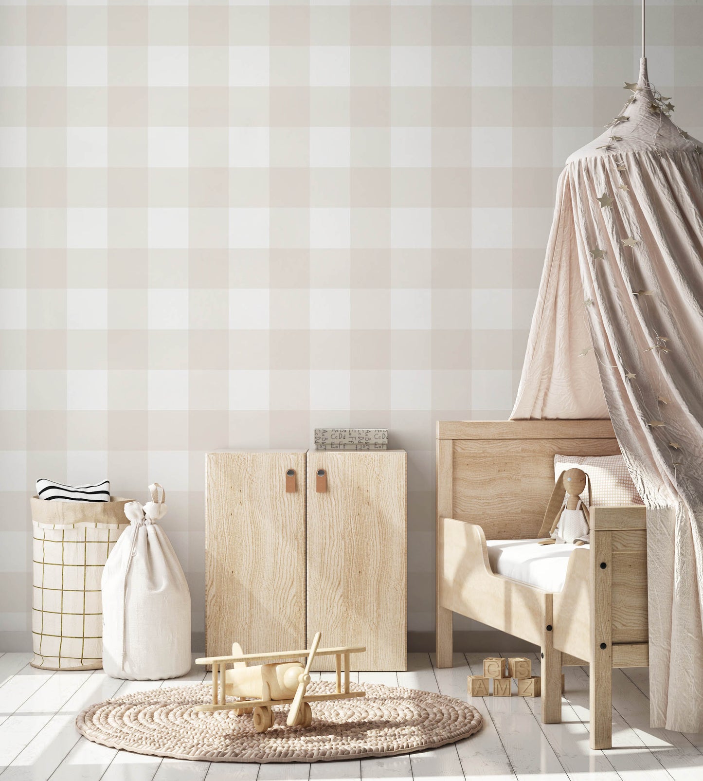 Gingham Wallpaper (Beige) - Wallpaper - Fable and Fawn 