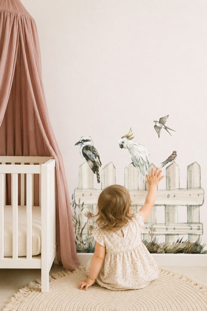 Australian Birds on Fence Wall Decal