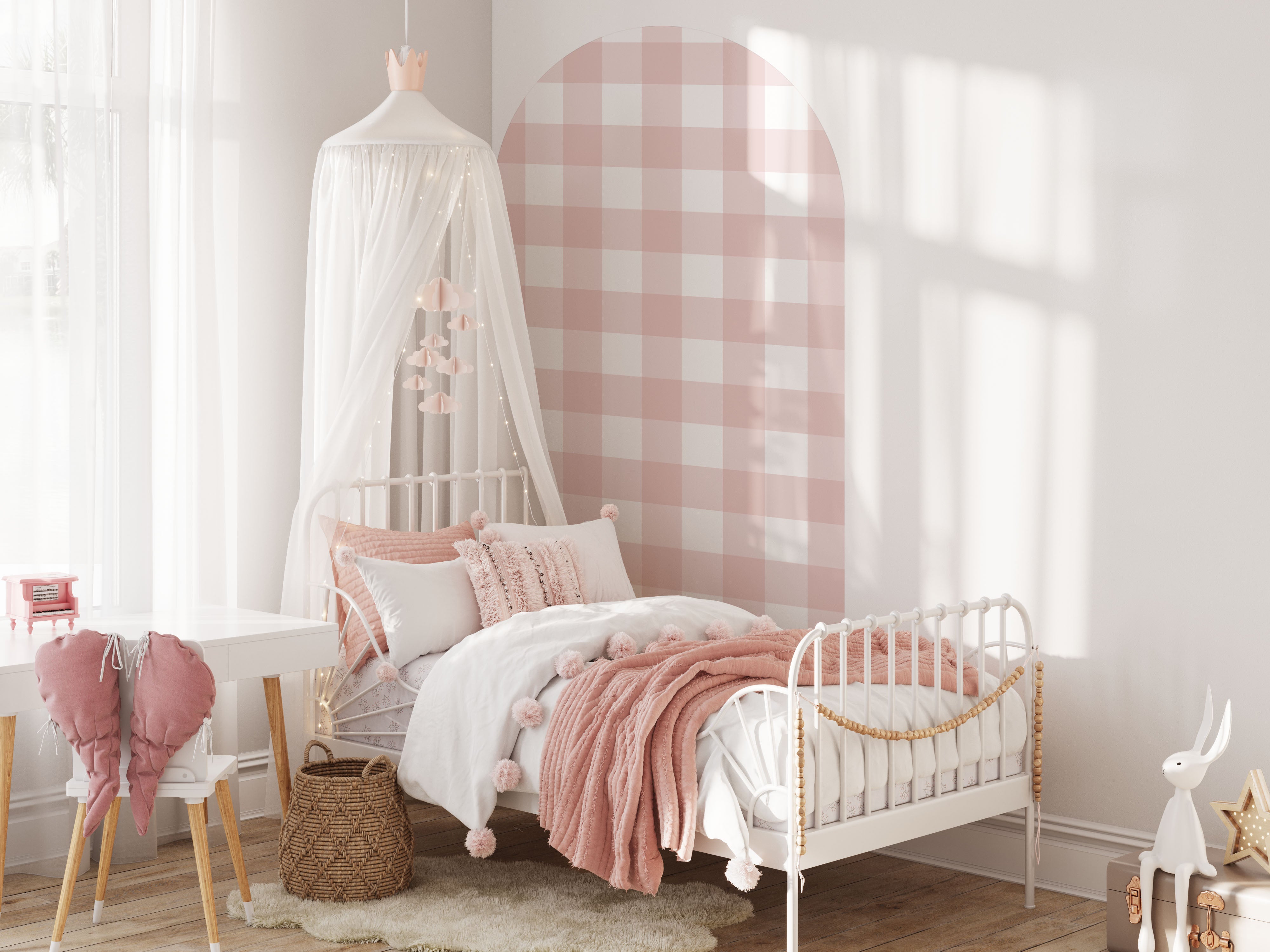Blush Pink Arch Wall Decal | Gingham