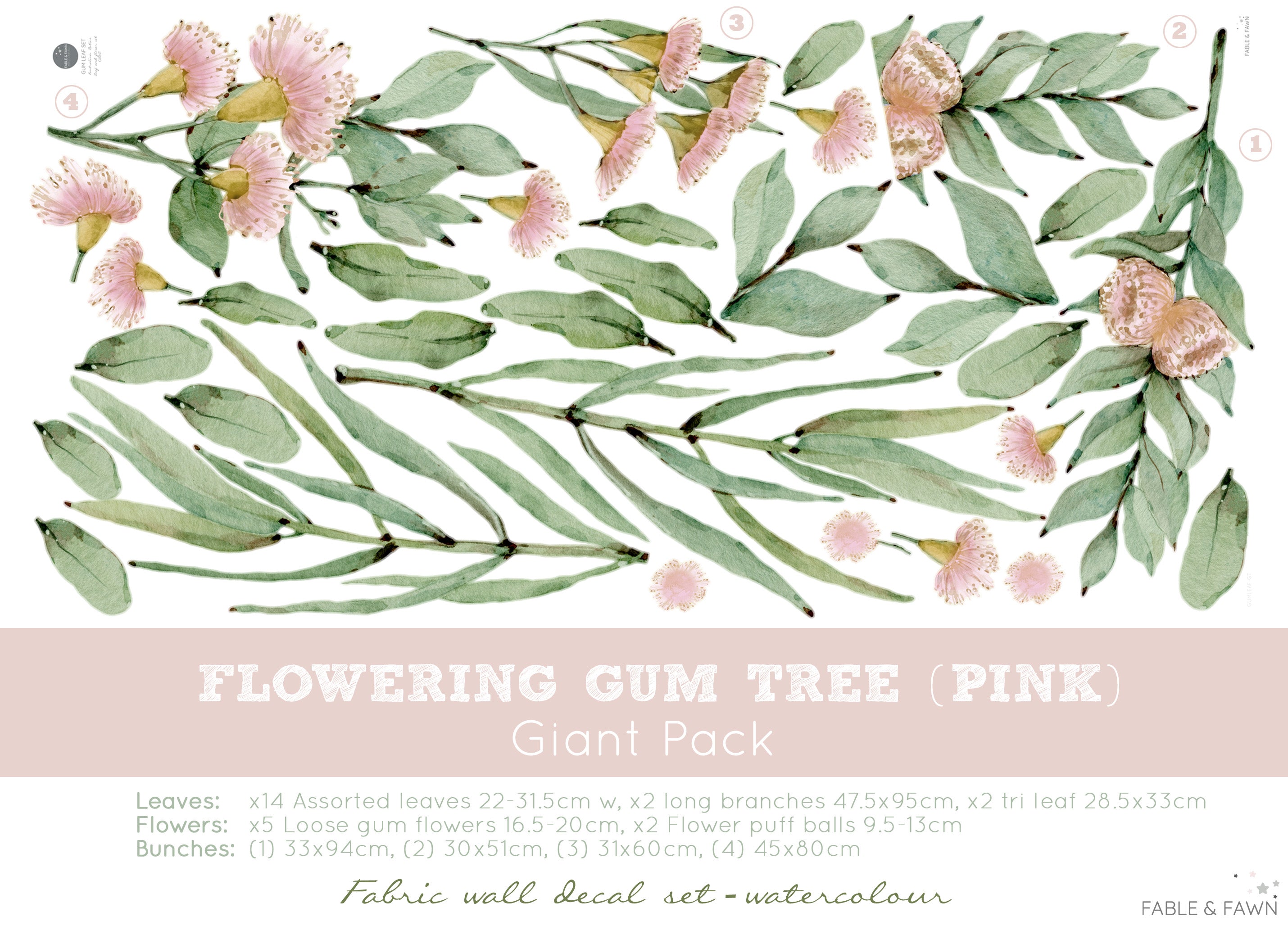 Flowering Gum Tree Wall Decal Set (Pink) - Wall Decals Australia - Fable and Fawn 