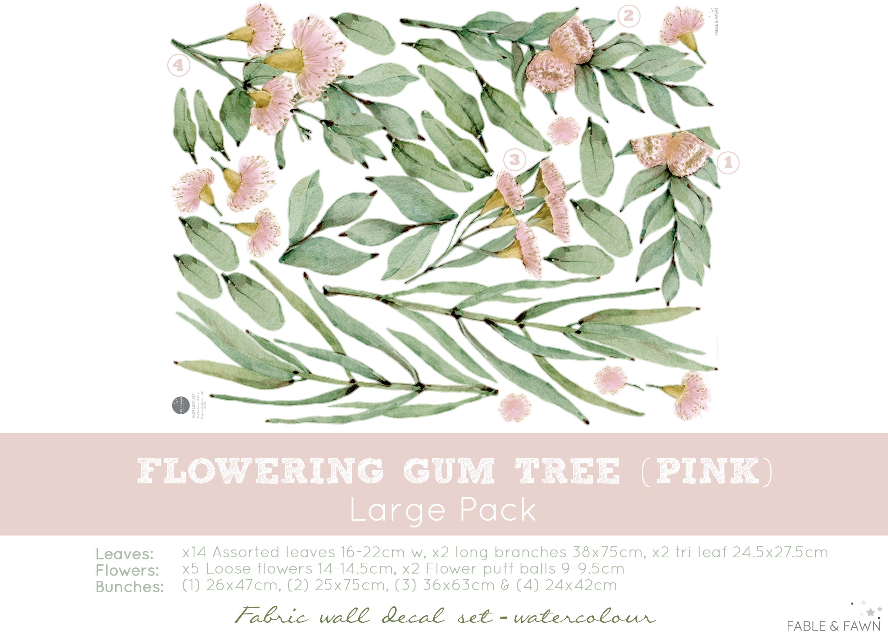 Flowering Gum Tree Wall Decal Set (Pink) - Wall Decals Australia - Fable and Fawn 