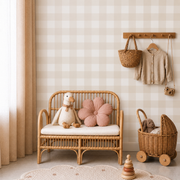 Beige & White Gingham Wallpaper