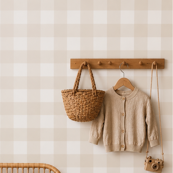 Beige & White Gingham Wallpaper