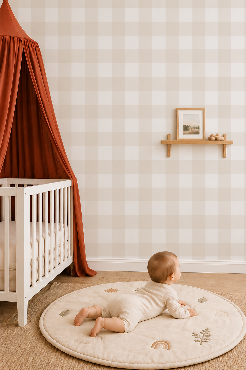 Beige & White Gingham Wallpaper