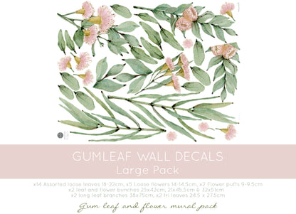 Australian wall decal featuring gum leaves and pink accents for a soft, serene nursery, part of Australia wall art prints.