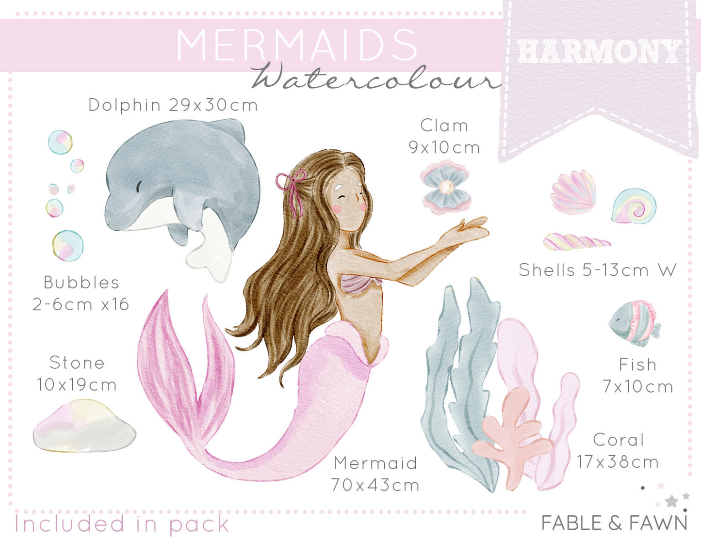 Harmony the Mermaid Wall Decal - Wall Decals - Fable and Fawn 