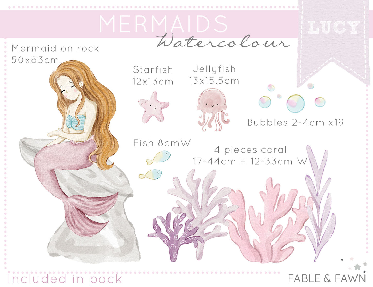 Lucy the Mermaid Wall Decal - Wall Decals - Fable and Fawn 