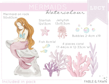Lucy the Mermaid Wall Decal - Wall Decals - Fable and Fawn 
