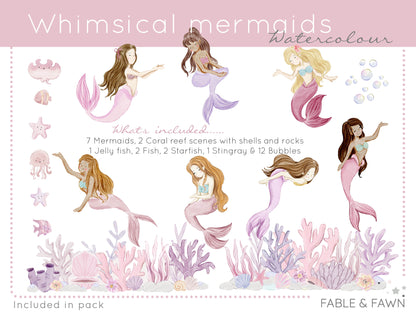 Mermaid Wall Decals - Wall Decals - Fable and Fawn 