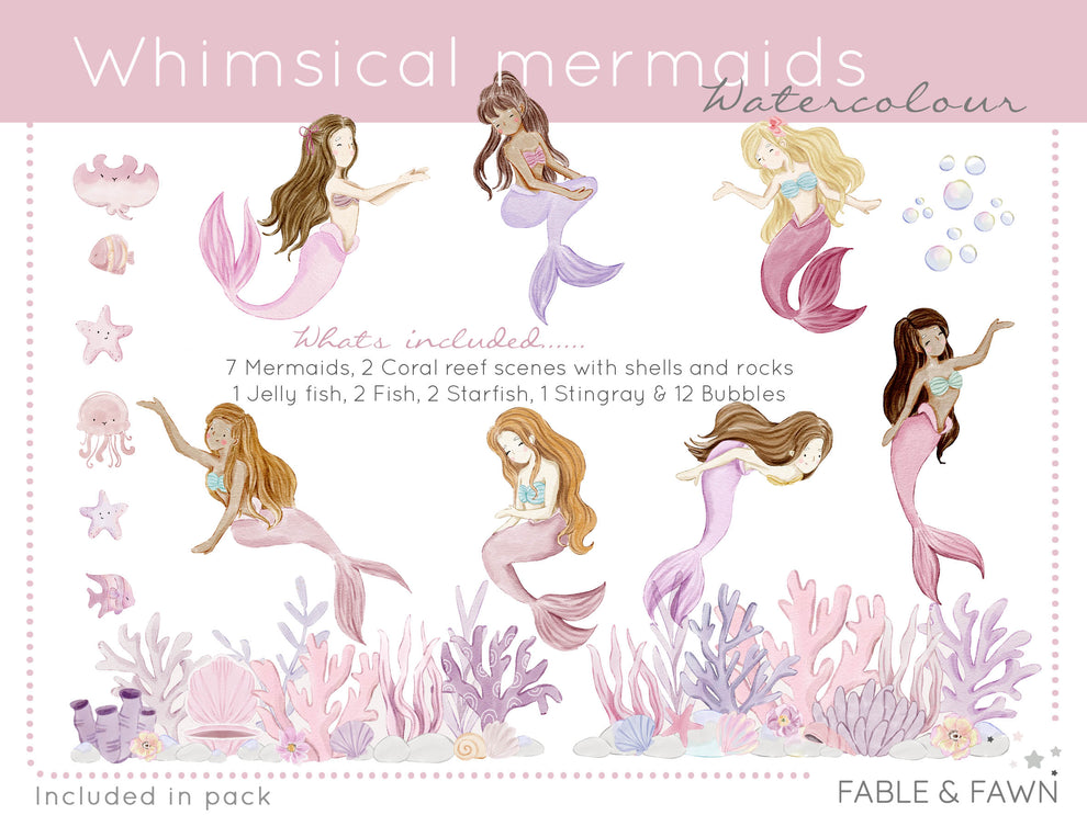 Mermaid Wall Decals & Stickers | Transform Your Child's Room – Fable ...