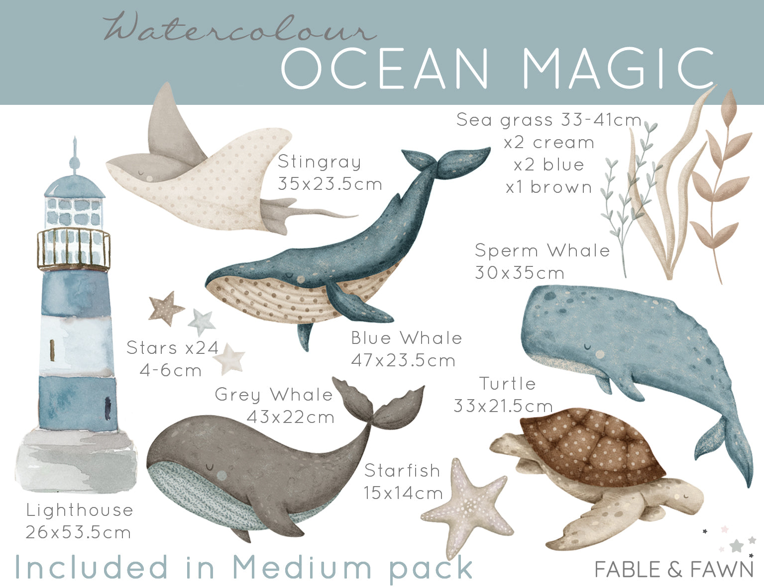 50% OFF - Baby Whale Decal Set - Wall Decals Australia - Fable and Fawn