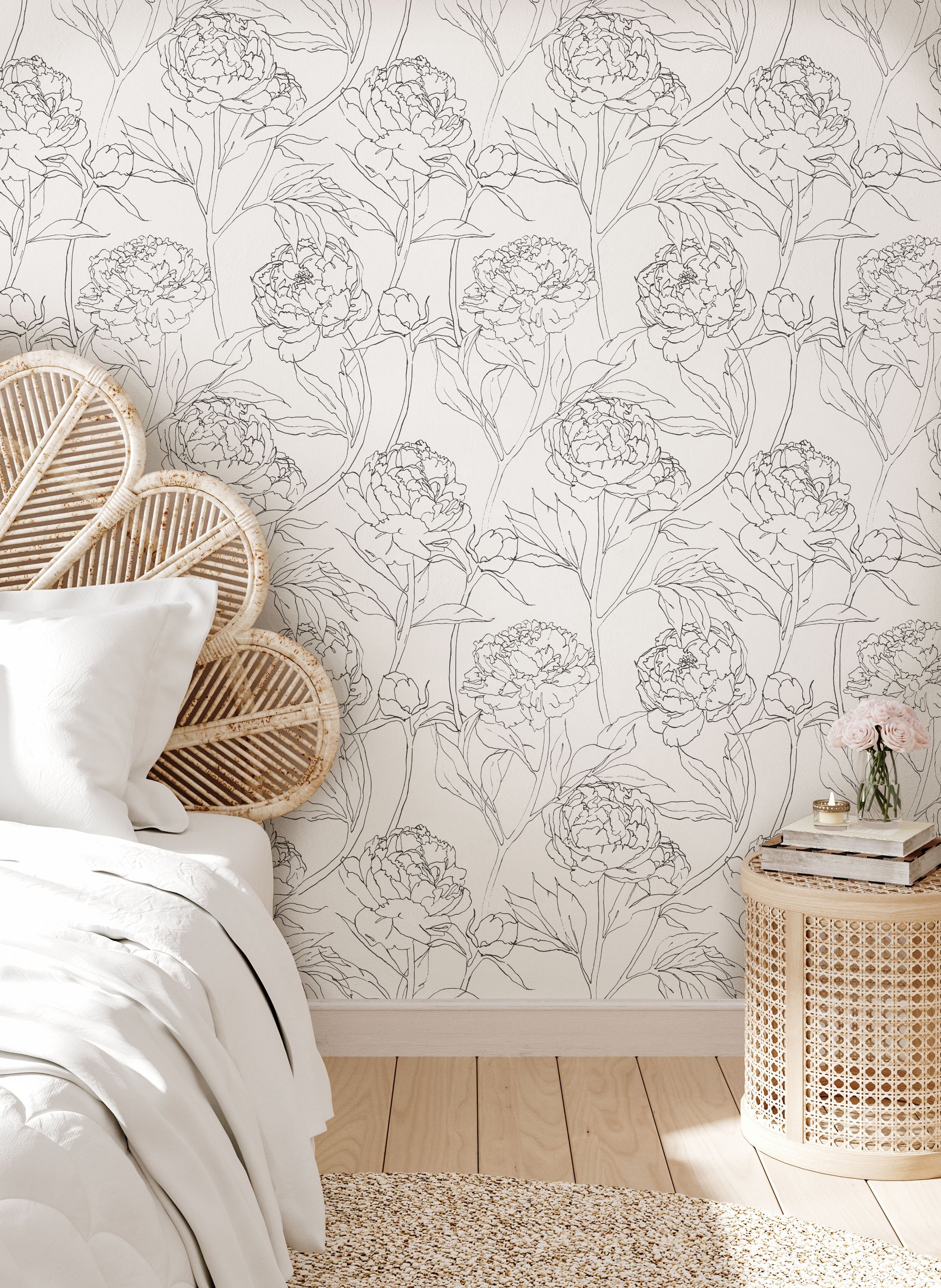 Peony Black White Wallpaper - Wallpaper - Fable and Fawn 