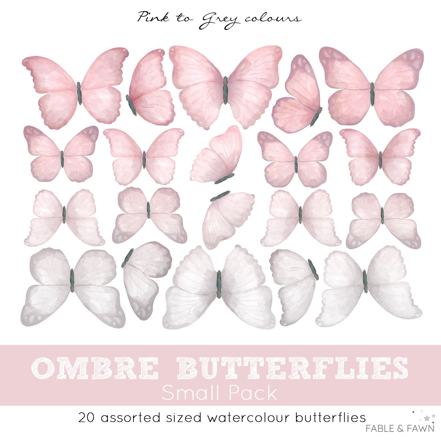 Butterfly Wall Decals (Pink & Grey)