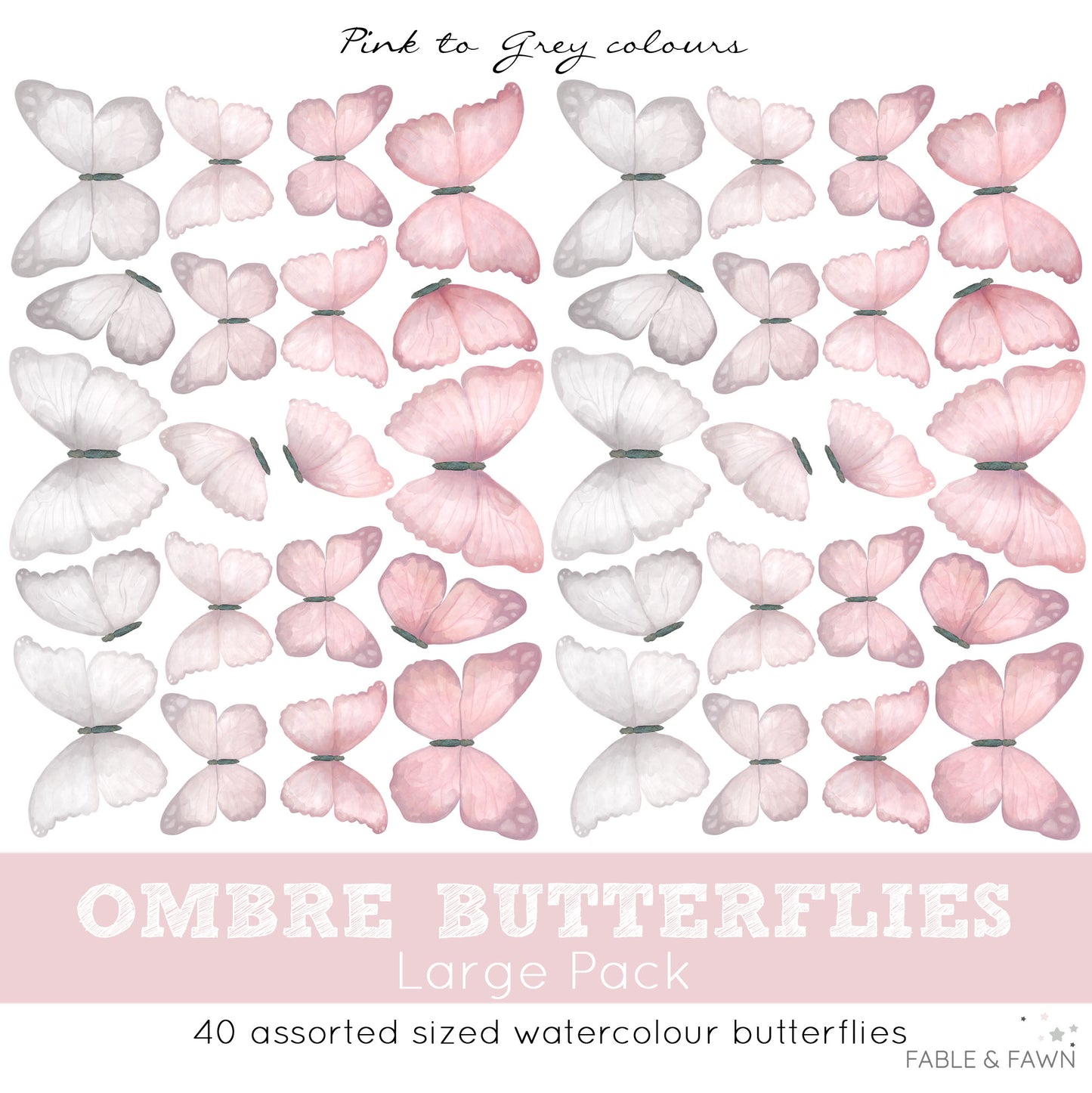 Butterfly Wall Decals (Pink & Grey)