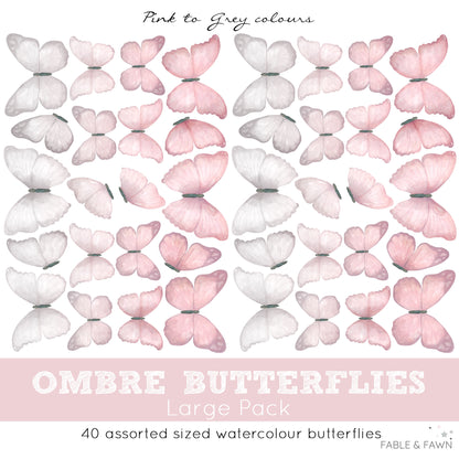 Butterfly Wall Decals (Pink & Grey)