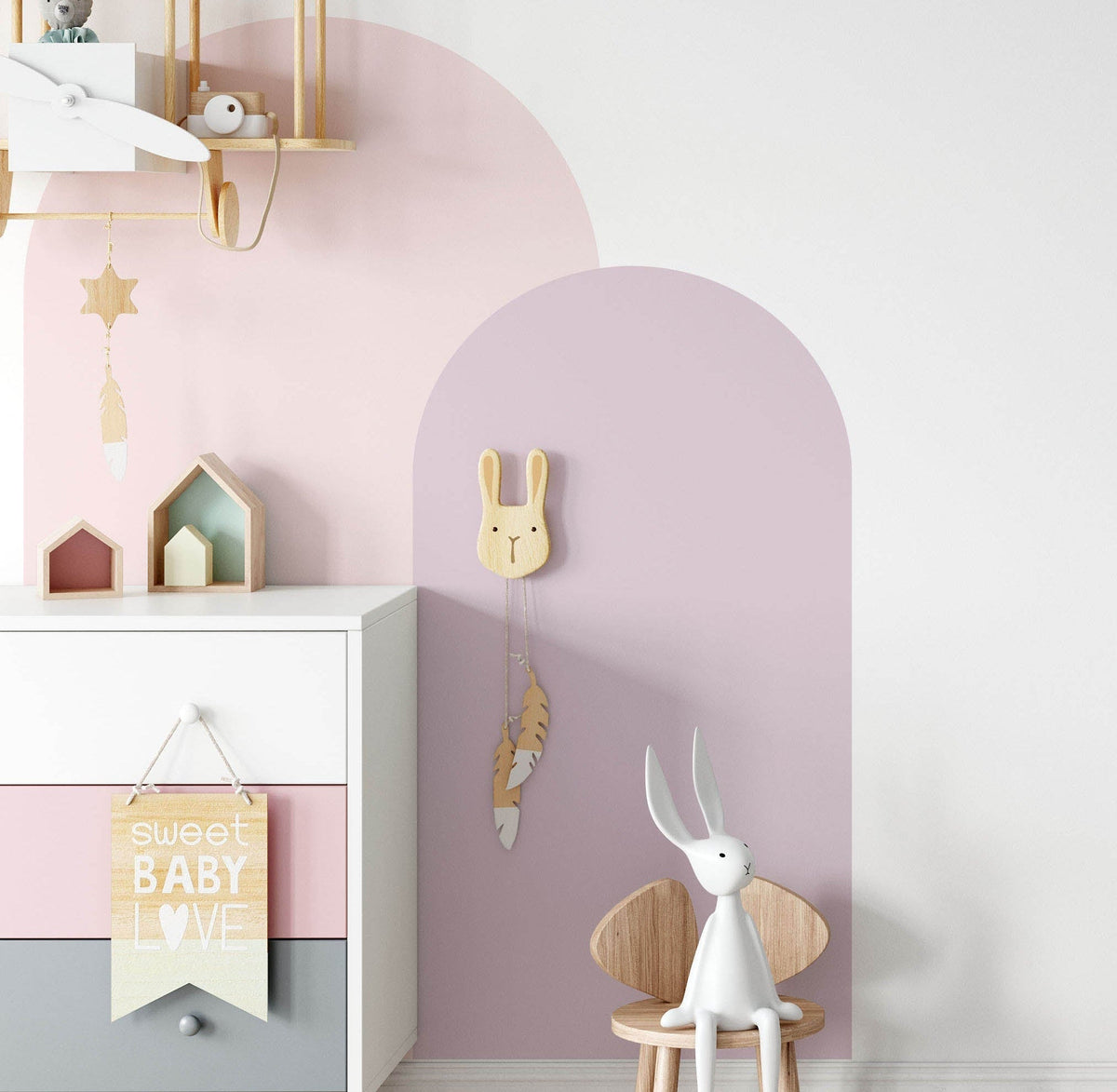 Purple arch wall decal in room paired with pink arch wall decal