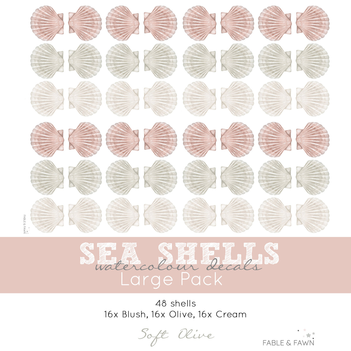 Seashell Wall Decals (Soft Olive) - Wall Decals Australia - Fable and Fawn 