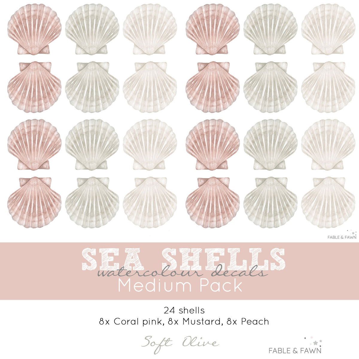 Seashell Wall Decals (Soft Olive) - Wall Decals Australia - Fable and Fawn 