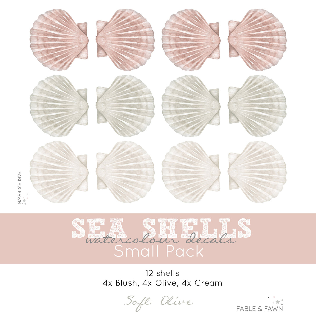 Seashell Wall Decals (Soft Olive) - Wall Decals Australia - Fable and Fawn 