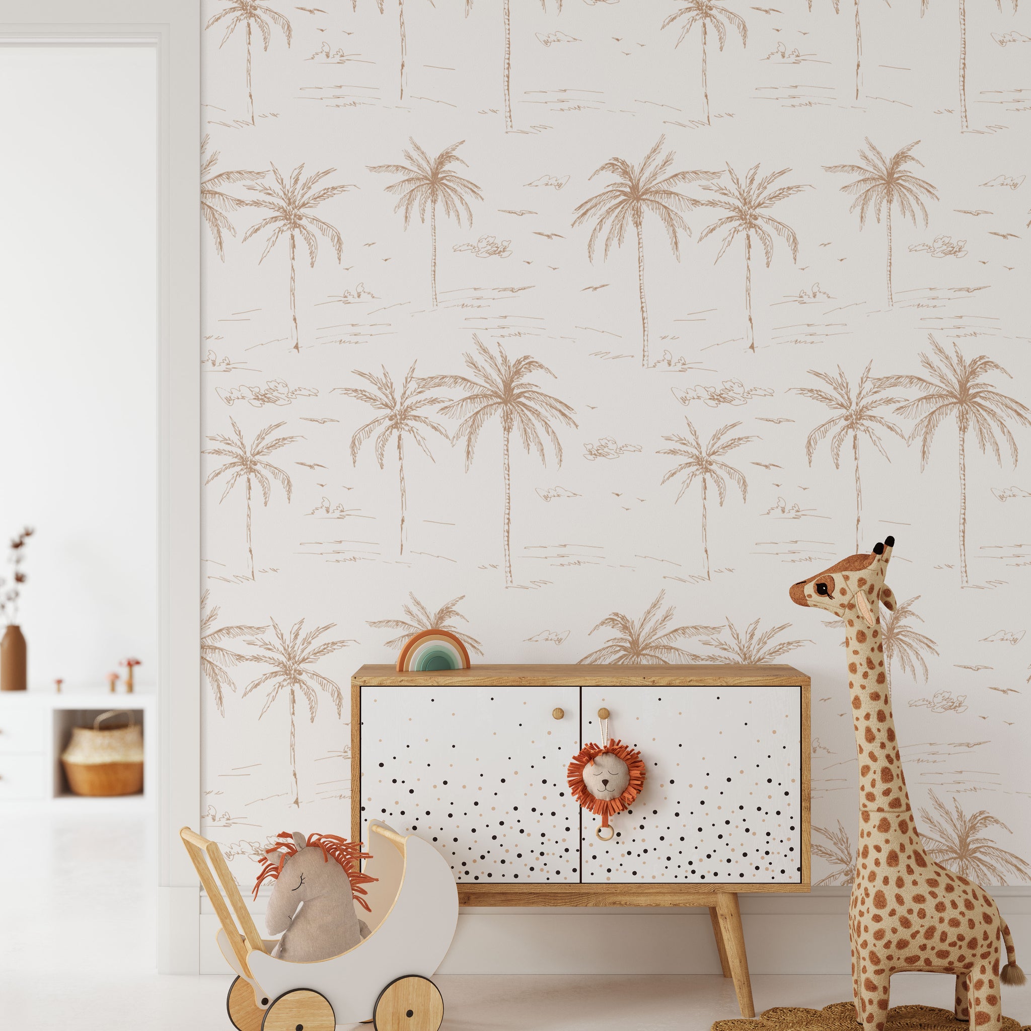 Boho Vibes: Rust Terracotta Palm Tree Beach Wallpaper – Fable and Fawn