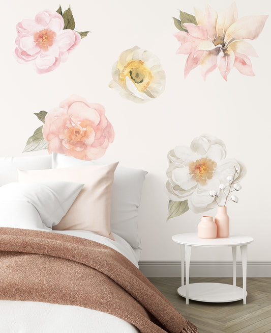 Pink and Cream Flower Wall Decals - Wall Decals - Fable and Fawn 