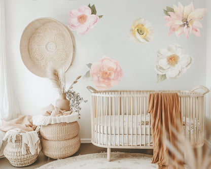Pink and Cream Flower Wall Decals - Wall Decals - Fable and Fawn 