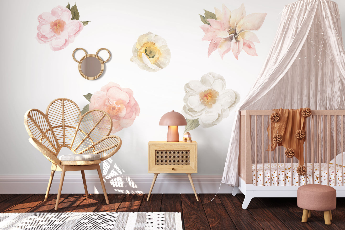Pink and Cream Flower Wall Decals - Wall Decals - Fable and Fawn 