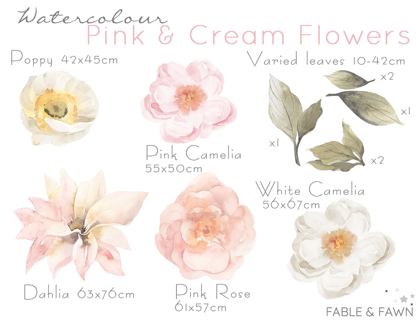 Pink and Cream Flower Wall Decals - Wall Decals - Fable and Fawn 