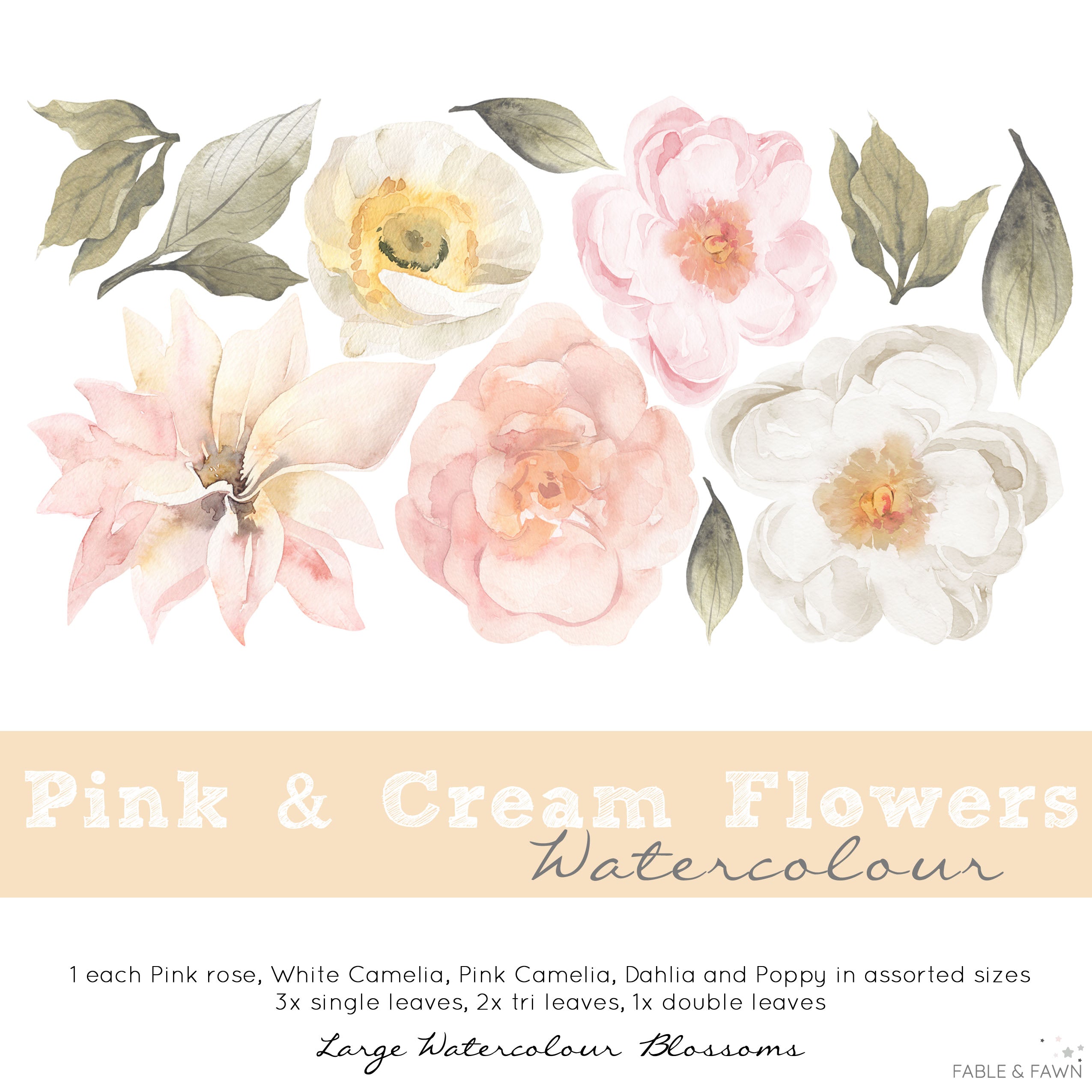 Pink and Cream Flower Wall Decals