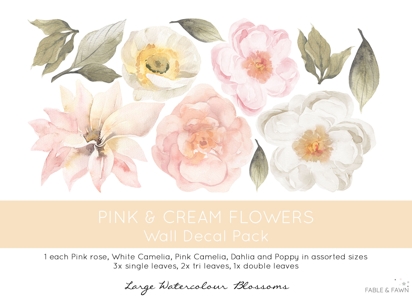 Pink and Cream Flower Wall Decals - Wall Decals - Fable and Fawn 