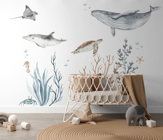 MERMAID Wall Decal / Soft Sea Decal / Mermaid Decorations / Fish / Marine  Baby Room 