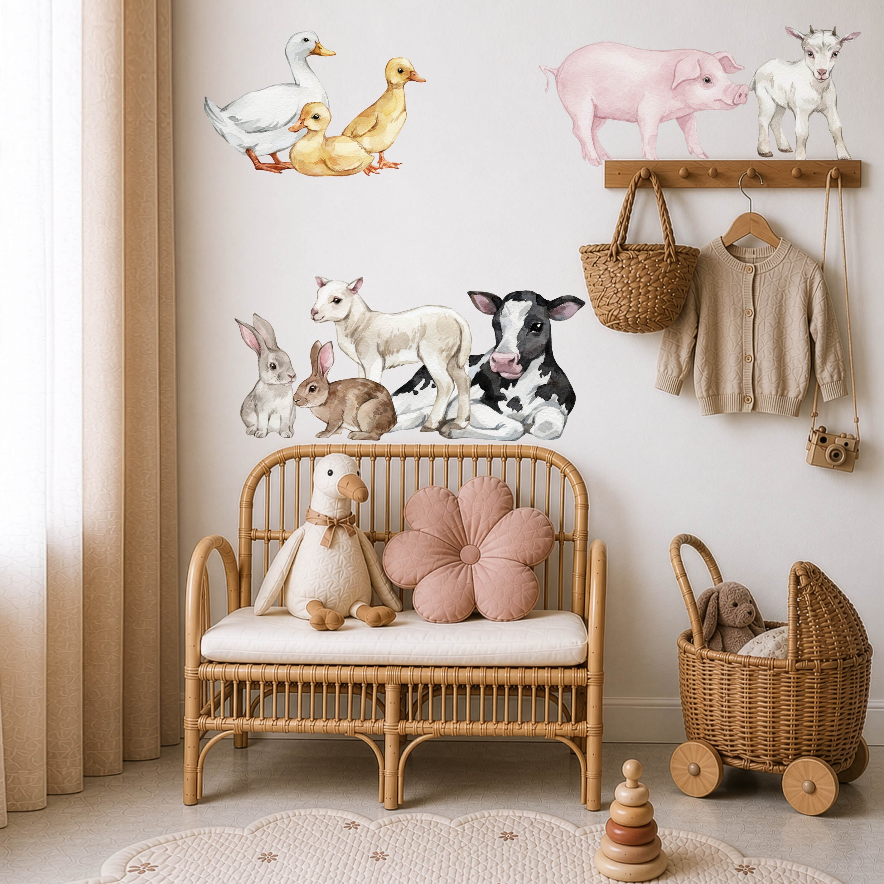 Farm animal wall stickers in a children's playroom