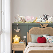 Farm animal wall decals in a colourful kids bedroom