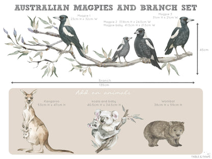 Magpies on Gum Tree Branch - Wall Decals Australia - Fable and Fawn 
