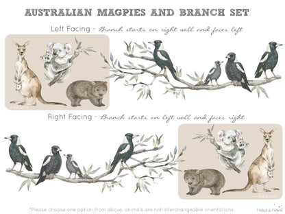 Magpies on Gum Tree Branch - Wall Decals Australia - Fable and Fawn 
