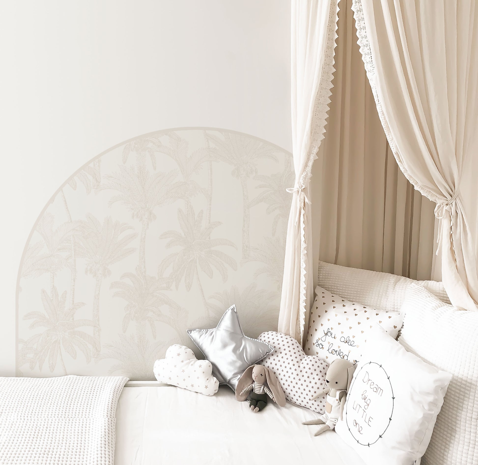Bedhead Wall Decal (Beige Palms) - Wall Decals Australia - Fable and Fawn 