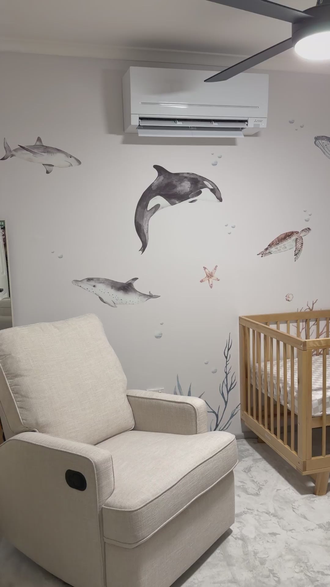 Load video: ocean sea wall decals in nursery