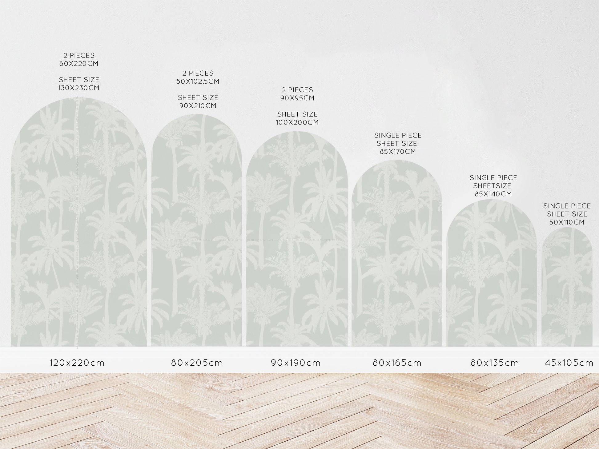 Sage Palms Arch Wall Decal size guide 