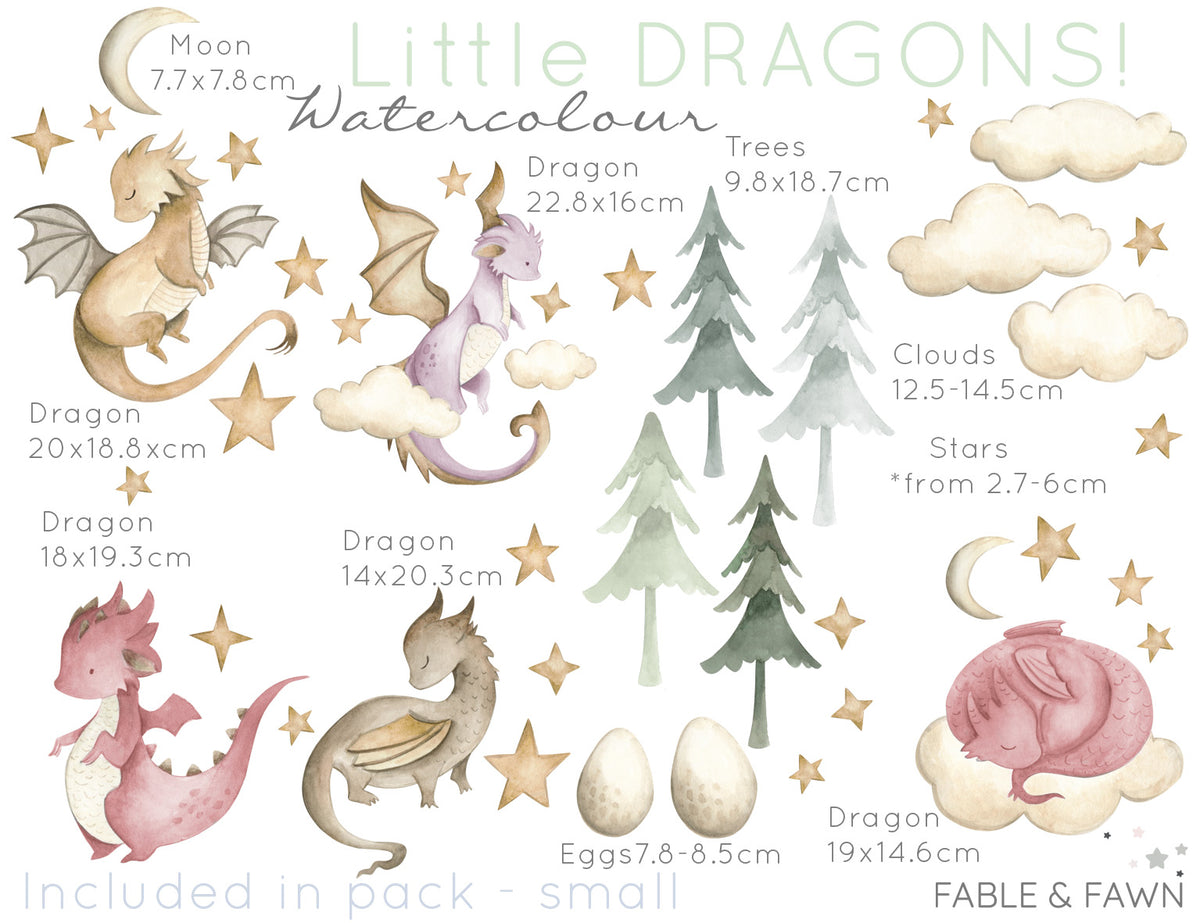Baby Dragon Wall Decals - Green or Pink - Wall Decals - Fable and Fawn
