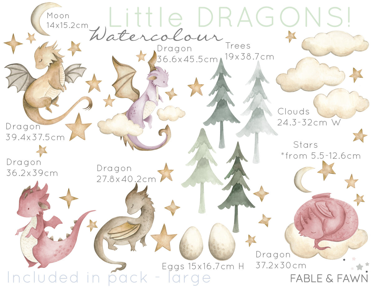 Baby Dragon Wall Decals - Green or Pink - Wall Decals - Fable and Fawn