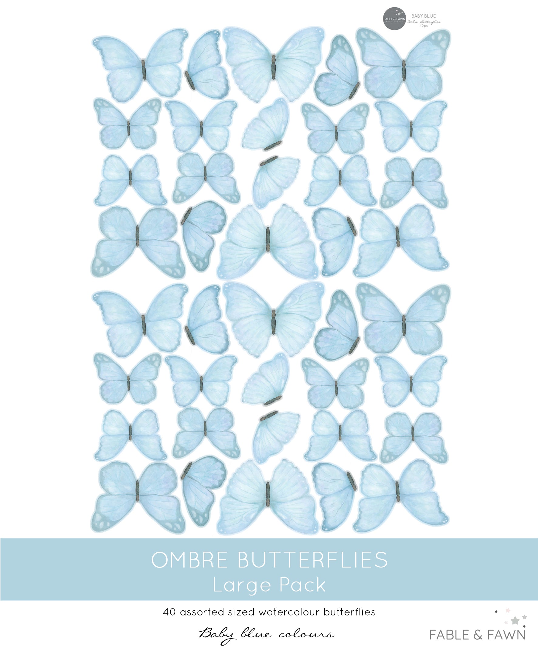 Butterfly Wall Decals (Light Blue) - Wall Decals - Fable and Fawn 