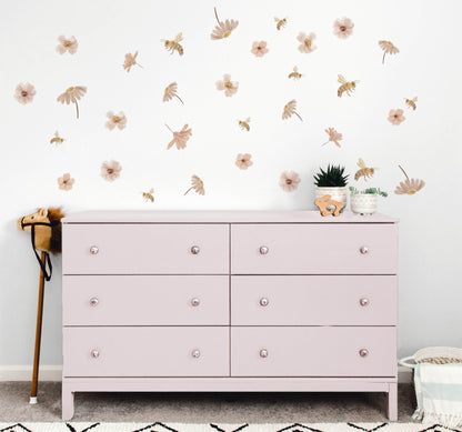 Flower and Bee - Wall Decals - Wall Decals - Fable and Fawn 