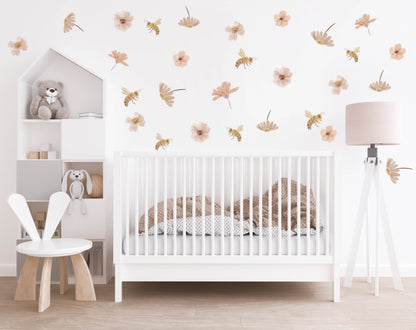 Flower and Bee - Wall Decals - Wall Decals - Fable and Fawn 
