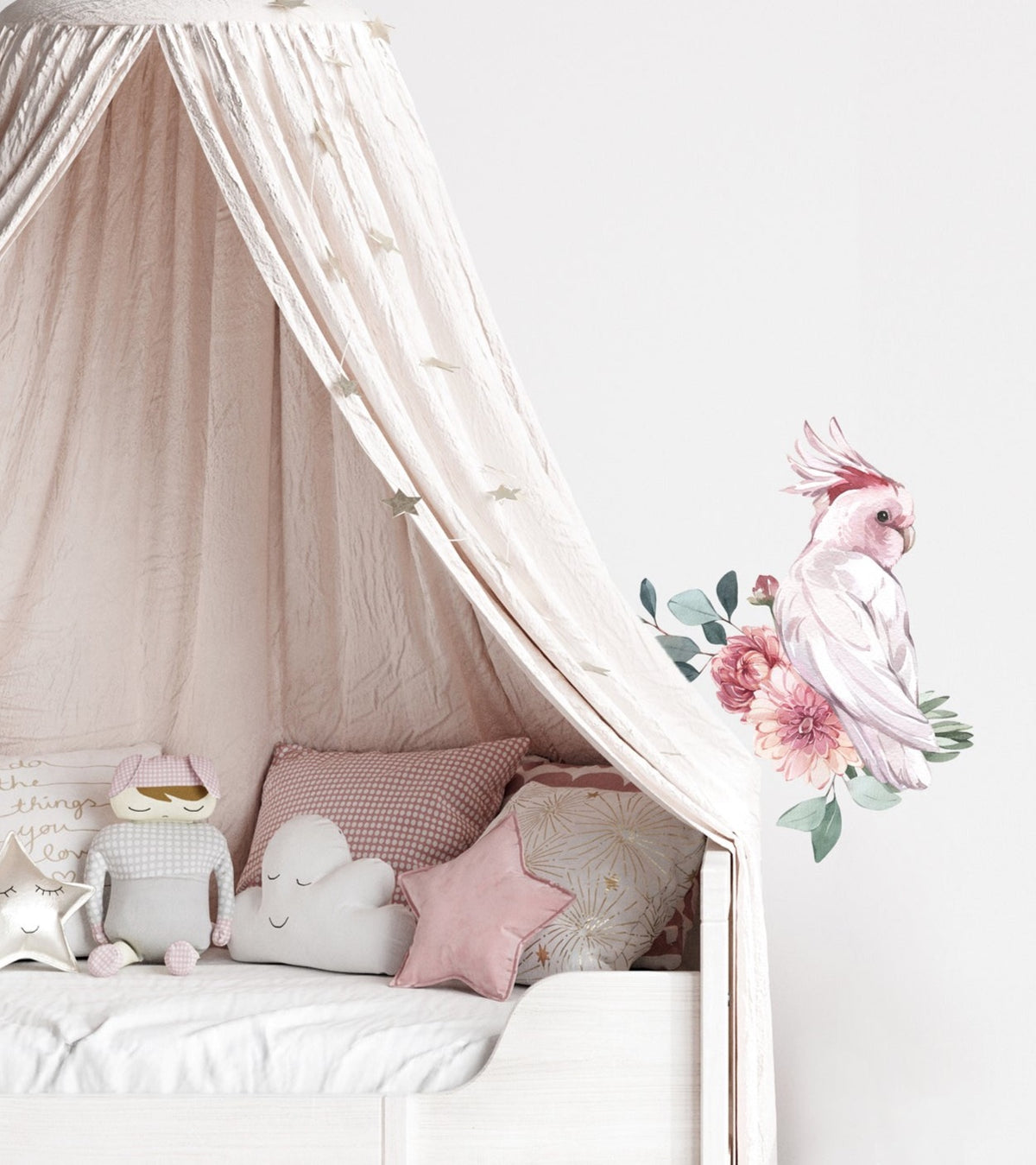 Pink Cockatoo & Flower Wall Decals - Wall Decals - Fable and Fawn